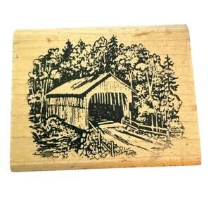 Embossing Arts Co Vintage 1986 Covered Bridge In The Country Rubber Stamp